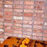 Recycled bricks have also been used to create an interior feature wall