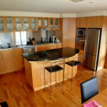 Polished timber flooring in kitchen extension